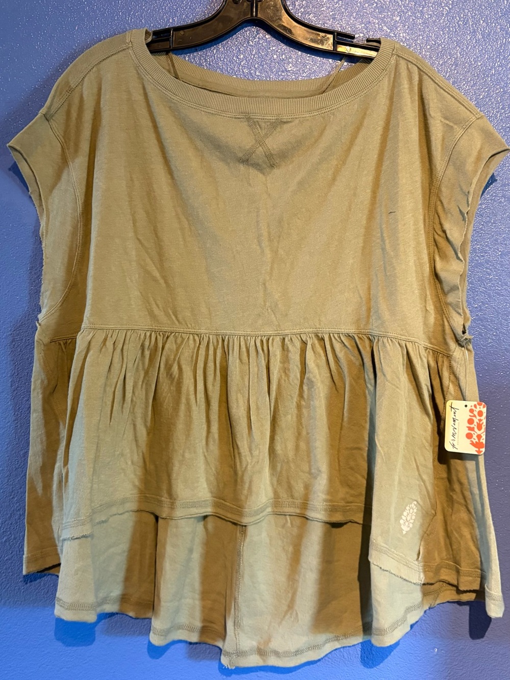 Free People Movement Women’s Olive Green Tiered Short-Sleeve Top